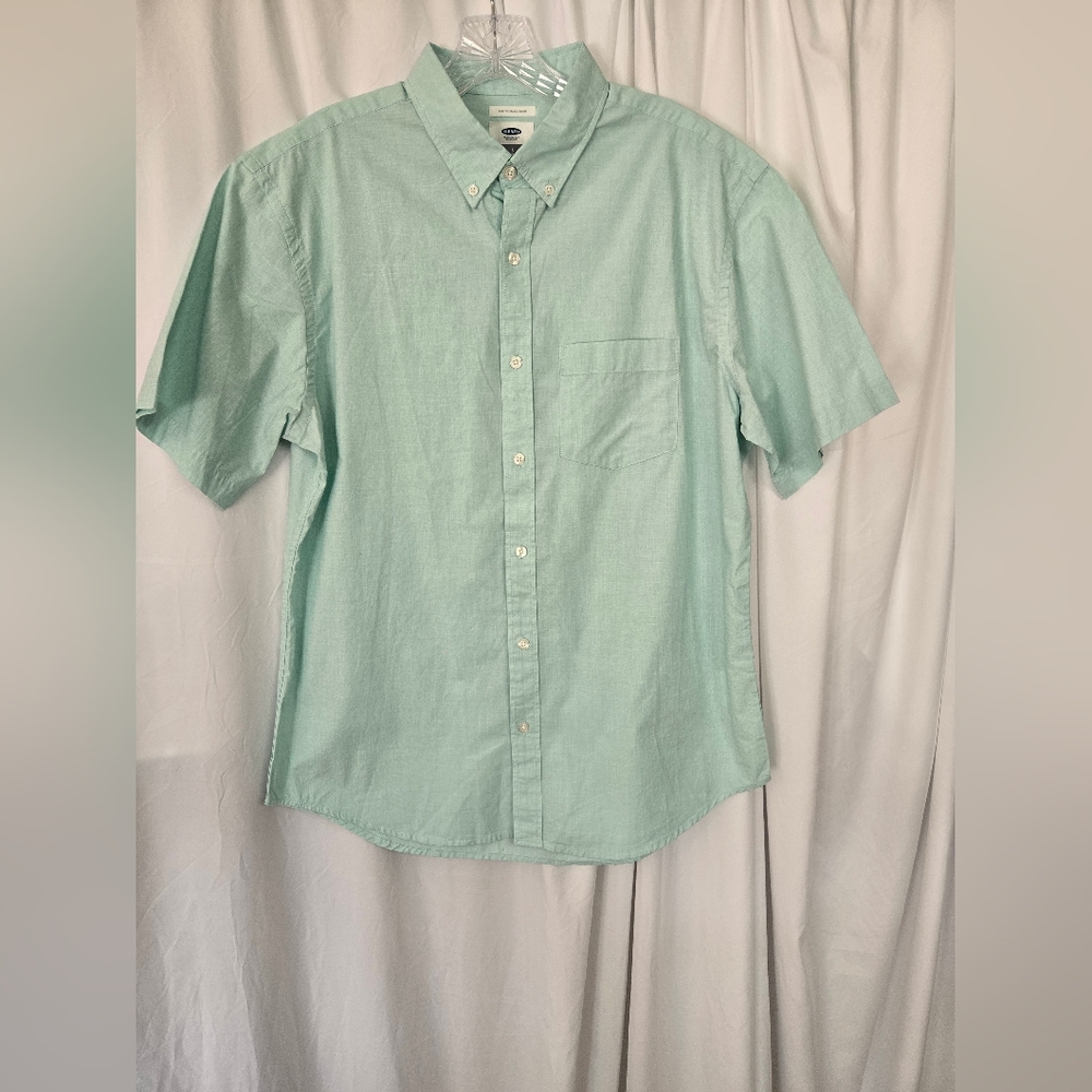 Old Navy Light Green Casual Button Down Slim Fit Cotton Shirt